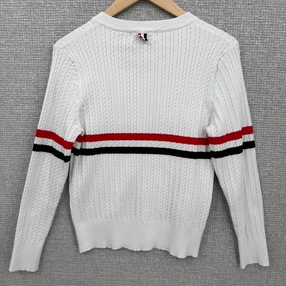 Thom Browne Cable Knit Cardigan Women White Hector Dog Stripe Preppy Luxury - Picture 2 of 12